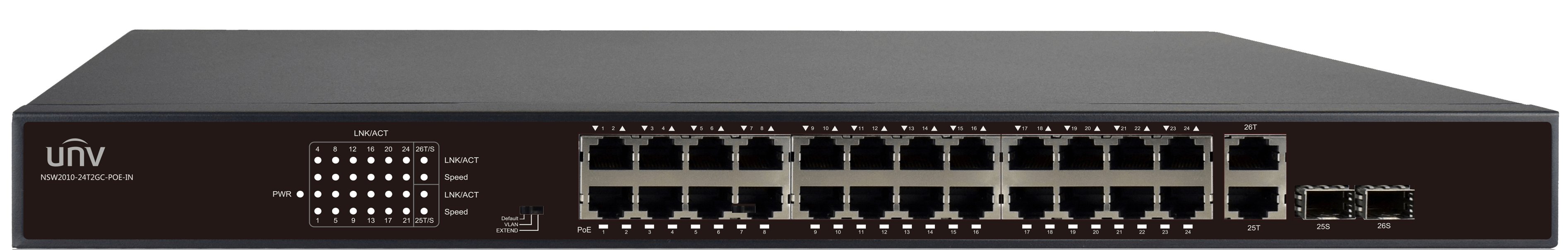 UNV - 24 Port 10/100 PoE Ethernet switch supports EXTEND Mode up to 250M